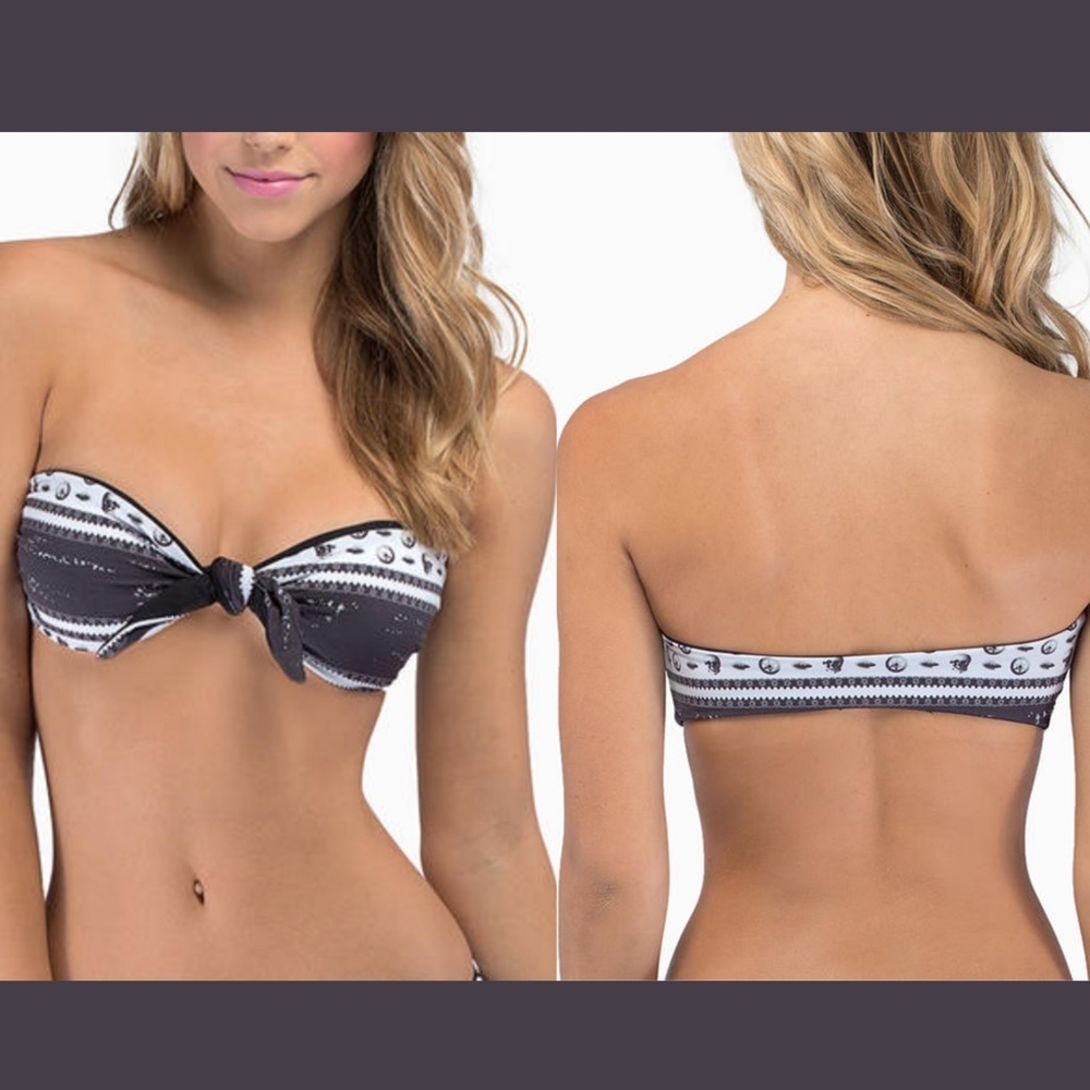 NWT TAVIK Olive Skull Front Tie Bandeau‎ Top in Black/Grey/White [SZ Small ]